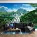 Landscape Wallpaper of Landscape Waterfalls | Waterfall Landscape Murals - immersive nature scene with cascading waterfalls, lush greenery, and emerald pools on a living room wall