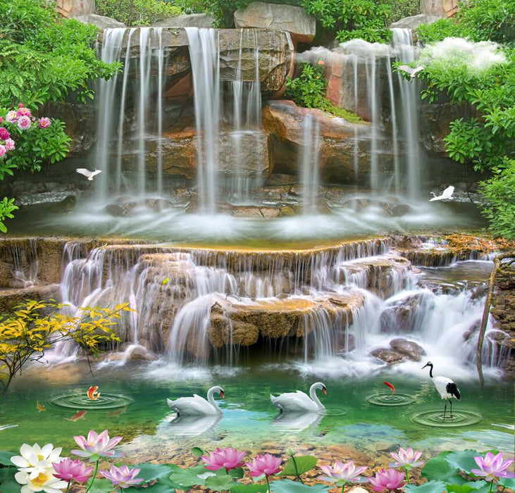 Landscape Waterfall Mural Wallpaper | Waterfall Water Landscape Wallpaper - Carving wallpaper