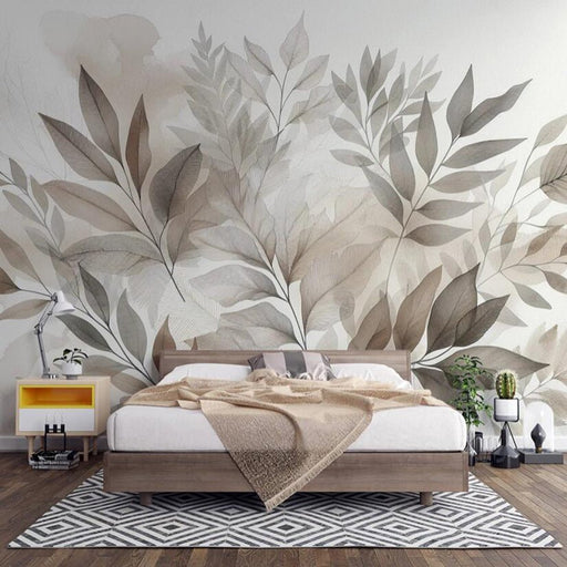 Large leaf plant mural wallpaper | Watercolor painting - Carving wallpaper