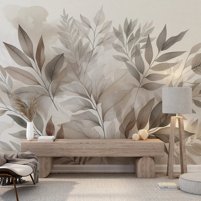 Large leaf plant mural wallpaper | Watercolor painting - Carving wallpaper