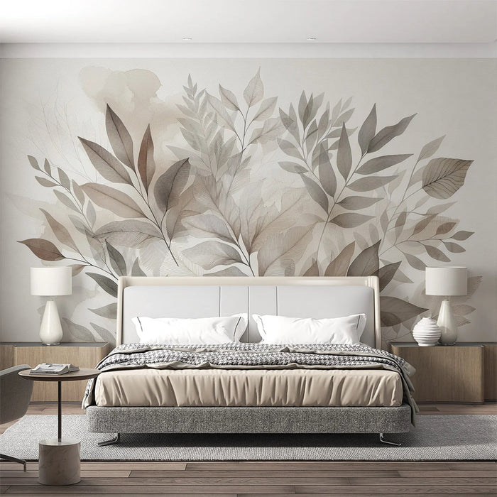 Large leaf plant mural wallpaper | Watercolor painting - Carving wallpaper