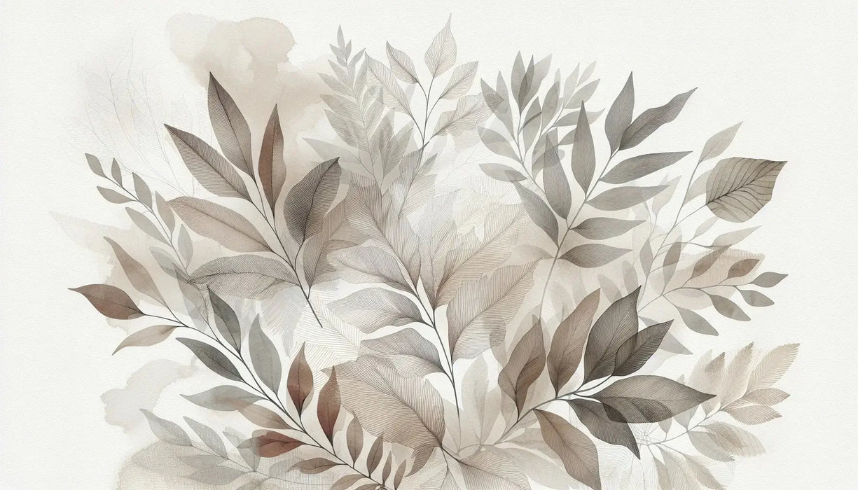 Large leaf plant mural wallpaper | Watercolor painting: elegant watercolor leaves in beige, gray, and brown tones for a peaceful, natural atmosphere
