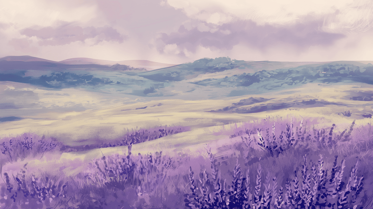 Lavender countryside wallpaper mural | Light colored scenery - Carving wallpaper
