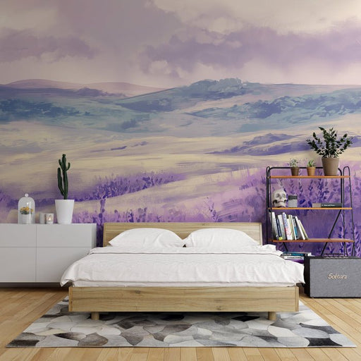 Lavender countryside wallpaper mural | Light colored scenery - Carving wallpaper
