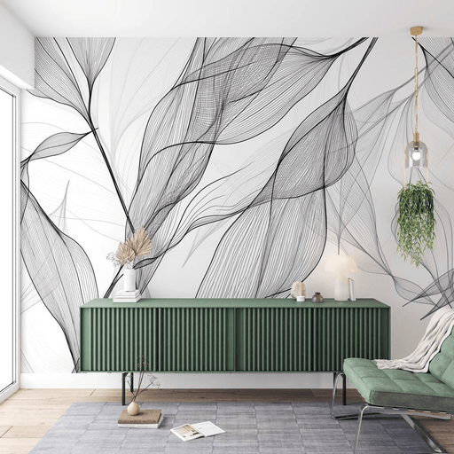 Leaf wallpaper in black and white abstract style - Carving wallpaper