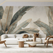 Leaf wallpaper in green and gold beige - Carving wallpaper