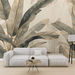 Leaf wallpaper in green and gold beige - Carving wallpaper
