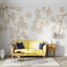 Leaf wallpaper mural | beige background color with gold branches and leaves pattern simple and elegant - Carving wallpaper