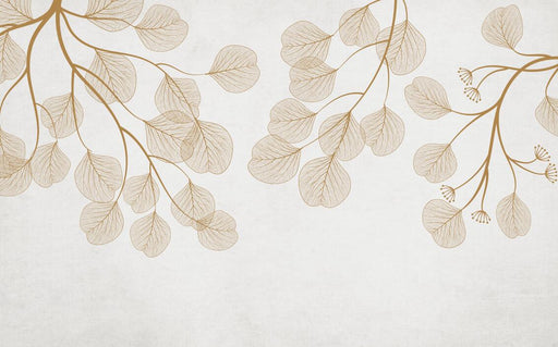 Leaf wallpaper mural | beige background color with gold branches and leaves pattern simple and elegant - Carving wallpaper