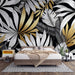 Leaf wallpaper mural | Black and white gold plants - Carving wallpaper