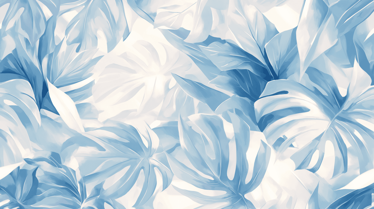 Leaf wallpaper mural | Blue and white plants - Carving wallpaper