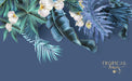 Leaf Wallpaper Mural | Blue Leaves and Flowers - Carving wallpaper