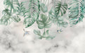 Leaf Wallpaper Mural | Fresh Natural Mural with Tropical Plants and Flying Birds - Carving wallpaper