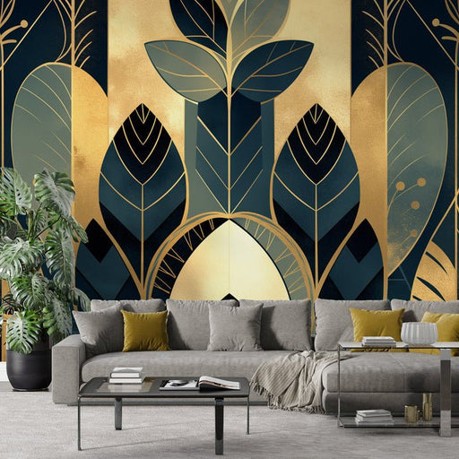 Leaf wallpaper mural | Geometric decorative art - Carving wallpaper