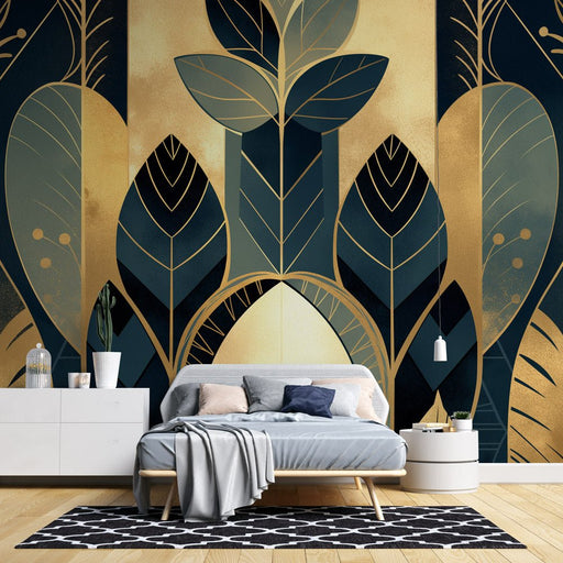 Leaf wallpaper mural | Geometric decorative art - Carving wallpaper