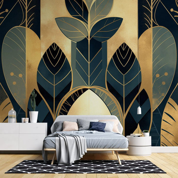 Leaf wallpaper mural | Geometric decorative art - Carving wallpaper