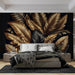 Leaf Wallpaper Mural | Gold and Black Leaves - Carving wallpaper