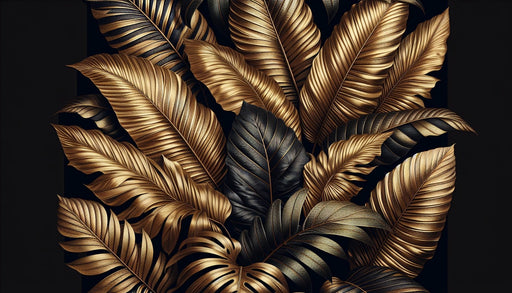 Leaf Wallpaper Mural | Gold and Black Leaves - Carving wallpaper