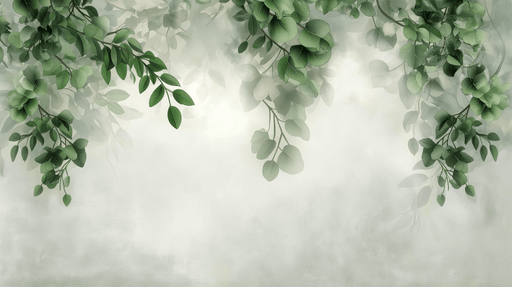 Leaf Wallpaper Mural | Green and Mist - Carving wallpaper