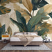 Leaf Wallpaper Mural | Large Green Leaves and Brown - Carving wallpaper