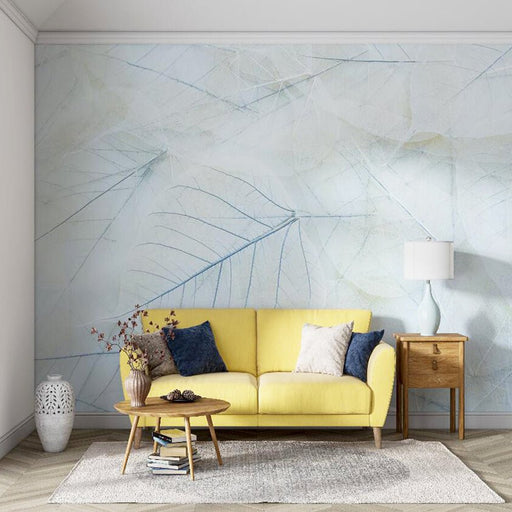 Leaf Wallpaper Mural | Light Blue Leaf Pattern Simple and Fresh Style Decorative Mural - Carving wallpaper