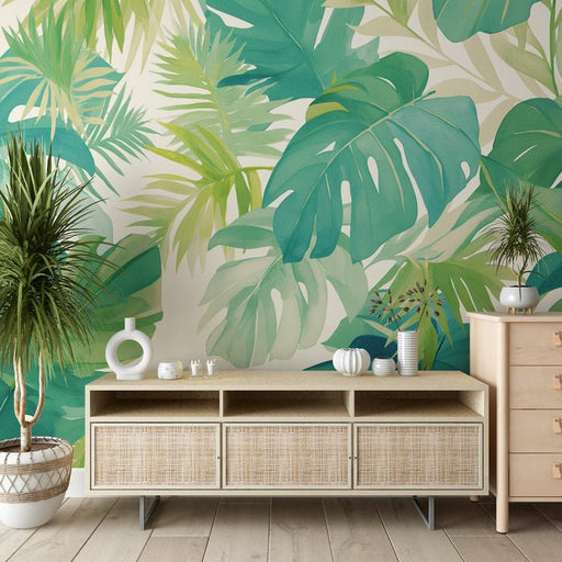 Leaf wallpaper mural | Light green - Carving wallpaper
