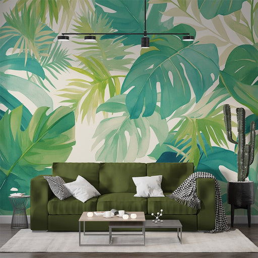 Leaf wallpaper mural | Light green - Carving wallpaper