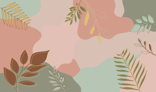 Leaf Wallpaper Mural | Retro Colorful Leaves and Spots - Carving wallpaper