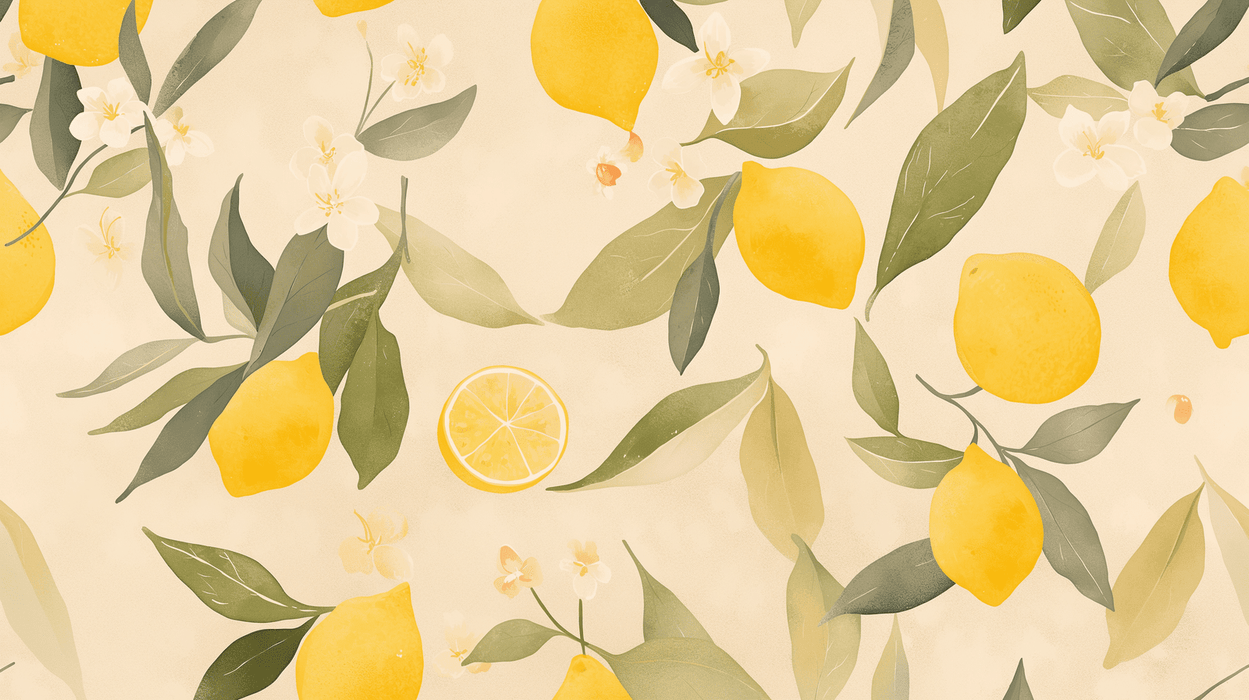 Lemon Wallpaper Mural | Lemon, Emerald Branches and Leaves - Carving wallpaper