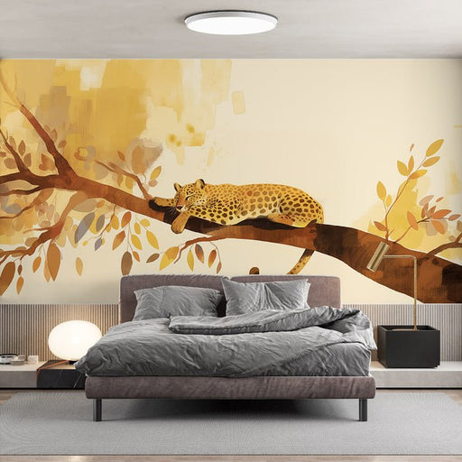 Leopard Wallpaper Mural | Watercolor Illustration - Carving wallpaper