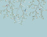 Light Blue Flower and Bird Wallpaper Mural | Emerald Leaves - Carving wallpaper