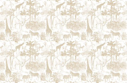 Light brown tropical animal wallpaper I Elephant Giraffe: tropical jungle wallpaper with elephants, giraffes, zebras, palm leaves in soft light brown tones
