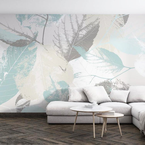 Light colored leaf mural wallpaper | Light toned leaf pattern wallpaper - Carving wallpaper