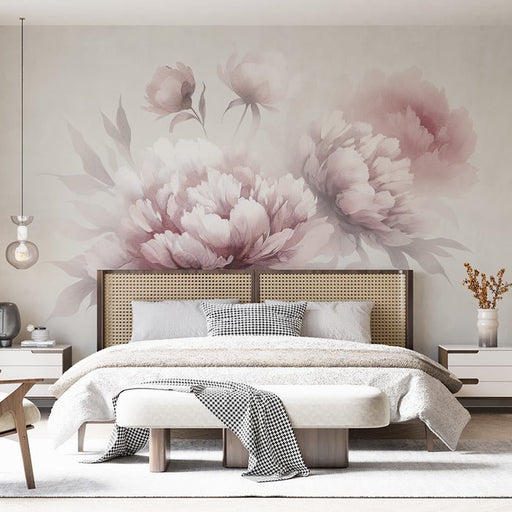 Light pink peony wallpaper mural | Chinese flowers - Carving wallpaper
