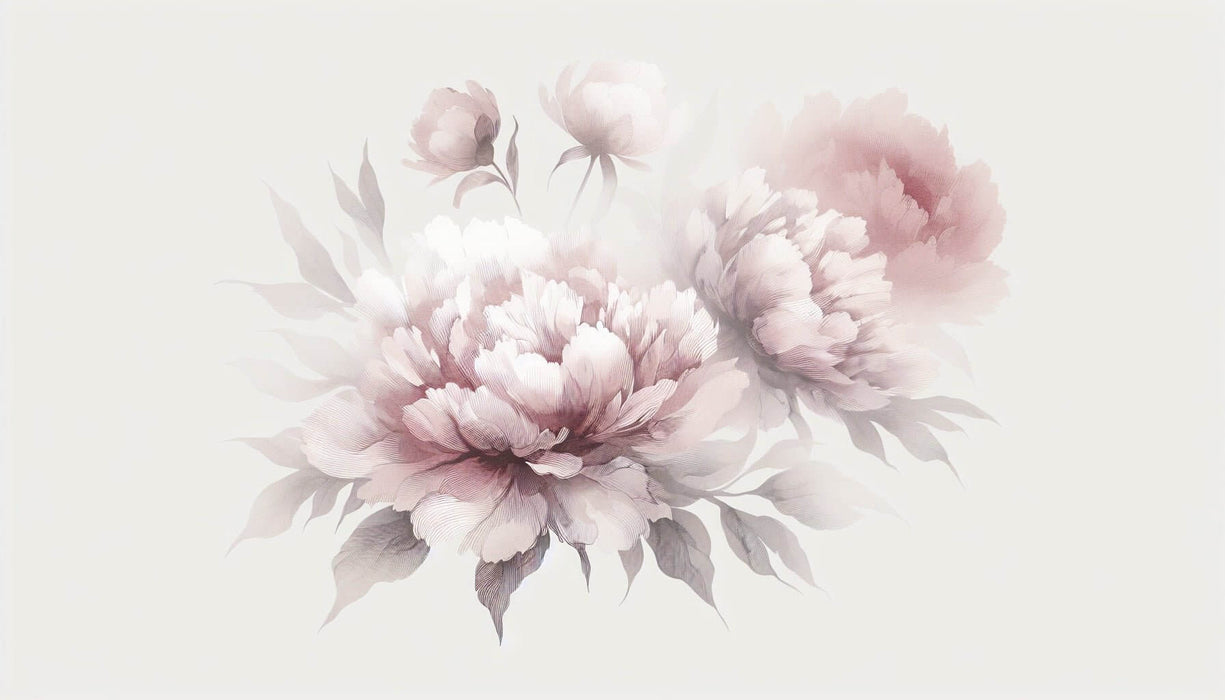Light pink peony wallpaper mural | Chinese flowers - delicate pink peonies with soft brushstrokes and traditional Chinese painting style for romantic bedroom decor