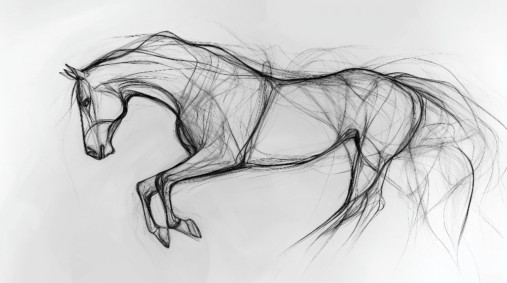 Line Art Horse Wallpaper Mural | Black and White Abstract Animals - Carving wallpaper