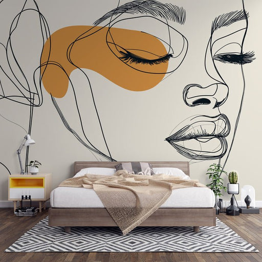 Line face art wallpaper mural | Abstract beauty style - Carving wallpaper