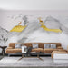 Line matching deer wallpaper | Gold patterned mountain mural - Carving wallpaper