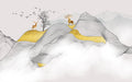 Line matching deer wallpaper | Gold patterned mountain mural - Carving wallpaper