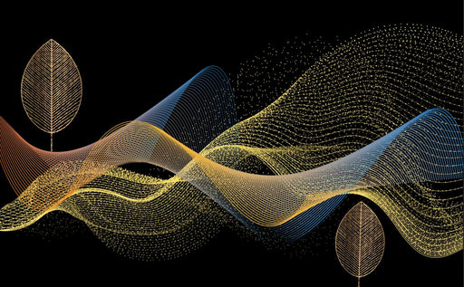 Line wallpaper mural | gold and blue line art splendor - Carving wallpaper