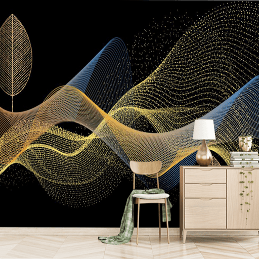 Line wallpaper mural | gold and blue line art splendor - Carving wallpaper