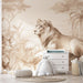 Lion Wallpaper Mural | Dark Brown Grassland - Carving wallpaper