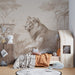 Lion Wallpaper Mural | Dark Brown Grassland - Carving wallpaper