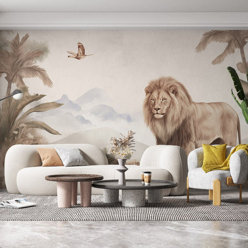 Lion Wallpaper Mural | Jungle - Carving wallpaper