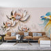 Lotus Goldfish Mural | Three dimensional Flower and Fish Wallpaper - Carving wallpaper