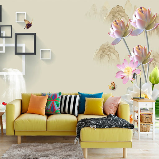 Lotus Koi Wallpaper Mural | Square Landscape - Carving wallpaper