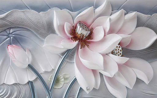Lotus mural wallpaper | Creating an elegant and peaceful atmosphere - Carving wallpaper