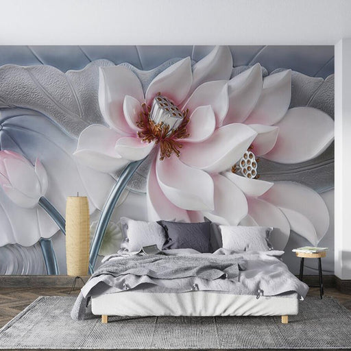 Lotus mural wallpaper | Creating an elegant and peaceful atmosphere - Carving wallpaper