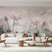 Lotus Wallpaper Mural | Blooming Lotus Flowers and Stretching Lotus Leaves - Carving wallpaper