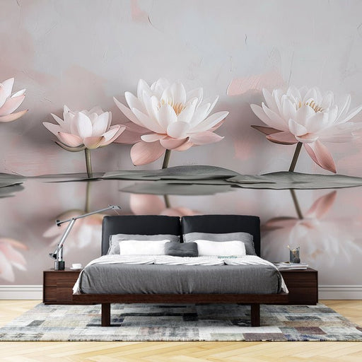 Lotus Wallpaper Mural | Pink and White Tone - Carving wallpaper